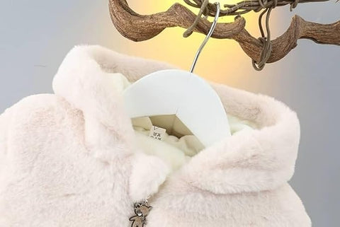 Kid's Warm Wool Fur Hooded Elephant Design Front Open Zipper Coat Jacket