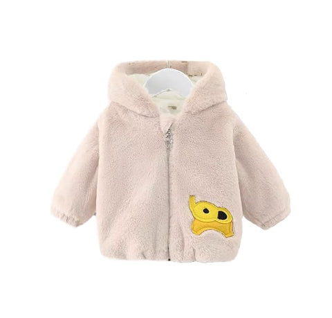 Kid's Warm Wool Fur Hooded Elephant Design Front Open Zipper Coat Jacket