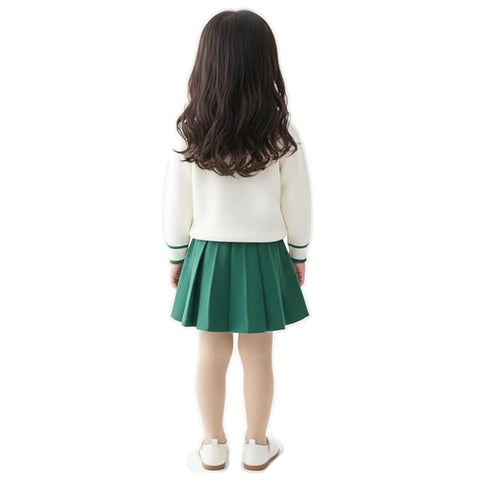 Girl's Woolen Embroidered Sweater Top With Midi Skirt