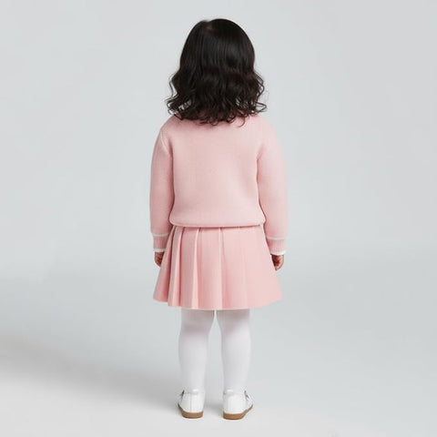 Girl's Woolen Embroidered Sweater Top With Midi Skirt