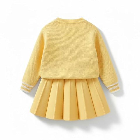 Girl's Woolen Embroidered Sweater Top With Midi Skirt