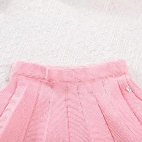 Girl's Woolen Embroidered Sweater Top With Midi Skirt