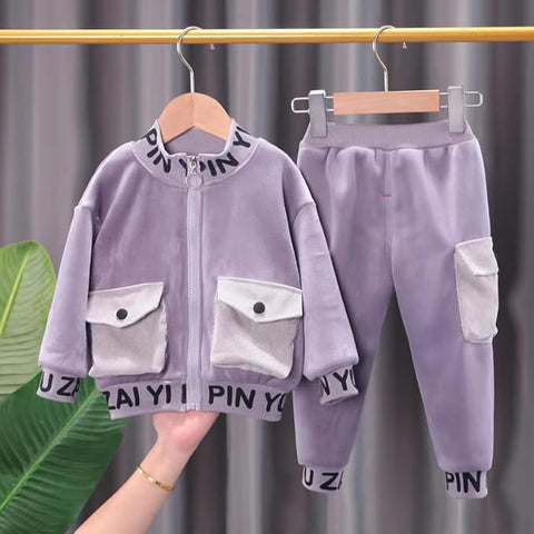 Kids Full Sleeve Zipper Sweatshirt & Jogger Pant Winter Clothing Set