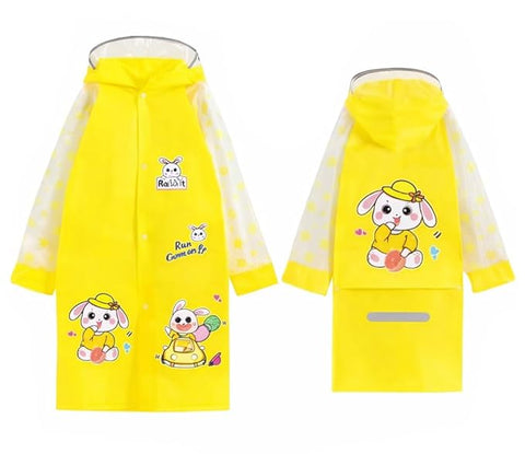 Kids Cartoon Print Hooded Raincoat With Storage Bag