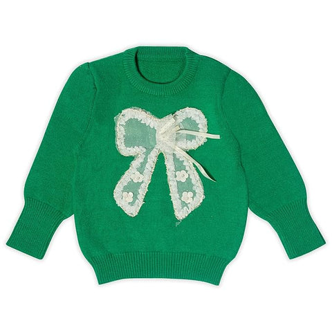 Girls Bow Embellished Full Sleeve Winter Wool Sweater Pullover