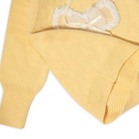 Girls Bow Embellished Full Sleeve Winter Wool Sweater Pullover
