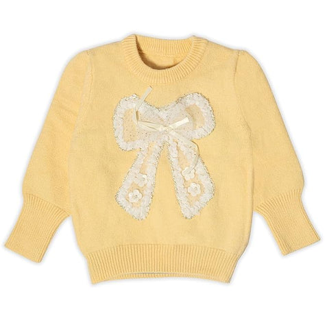 Girls Bow Embellished Full Sleeve Winter Wool Sweater Pullover