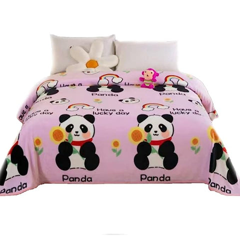 Cartoon Panda Full Size Kid's Warm Fleece Flannel Blanket Wrap Swaddle for Newborn Infant Toddler Baby Boy Girl