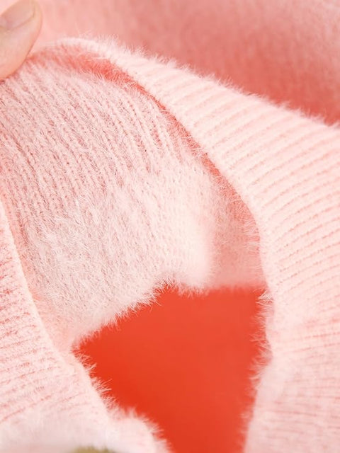 Girls Colorful Bow Embellished Full Sleeve Winter Wool Knitted Sweater Pullover