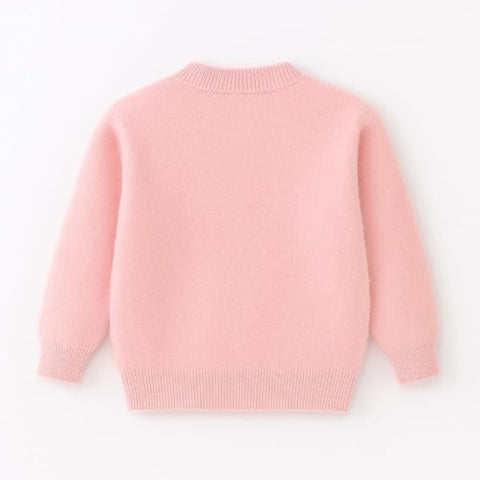 Girls Colorful Bow Embellished Full Sleeve Winter Wool Knitted Sweater Pullover