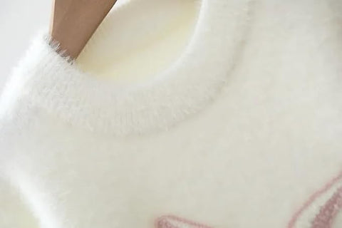 Girls Colorful Bow Embellished Full Sleeve Winter Wool Knitted Sweater Pullover