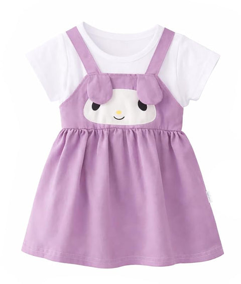Girls Dog Face Flared One Piece Casual Dress