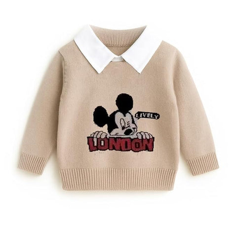 Boys Winter Warm Woolen Cartoon Sweater with Detachable Collar