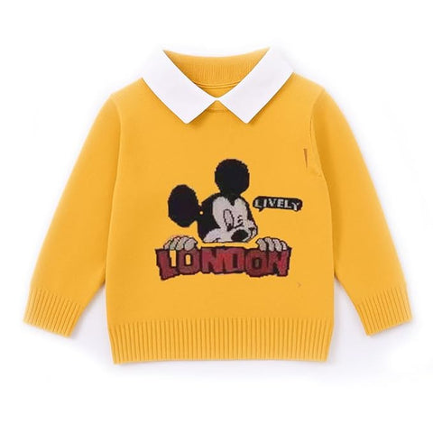 Boys Winter Warm Woolen Cartoon Sweater with Detachable Collar
