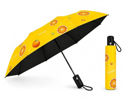 Bold N Elegant Orange Print Adult's 3 Fold Auto Open Close Umbrella for Sun & Rain