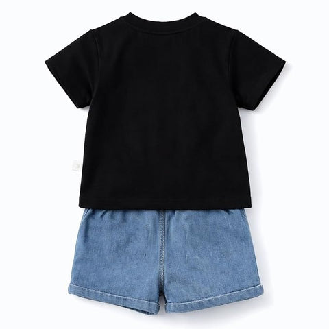 Girl Half Sleeve Bow Lace T-Shirt with Shorts