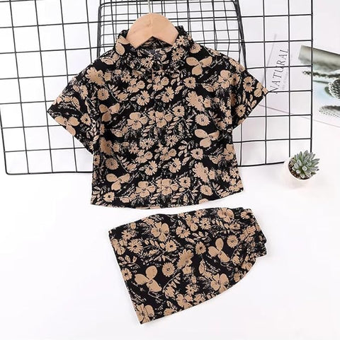 Boys Synthetic Printed Summer Print Semi Half Sleeve Shirt and Shorts Coord Set