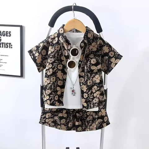 Boys Synthetic Printed Summer Print Semi Half Sleeve Shirt and Shorts Coord Set