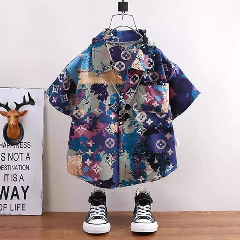 Boys Synthetic Printed Summer Print Semi Half Sleeve Shirt and Shorts Coord Set