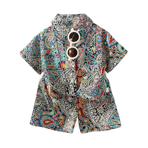 Boys Synthetic Printed Summer Print Semi Half Sleeve Shirt and Shorts Coord Set