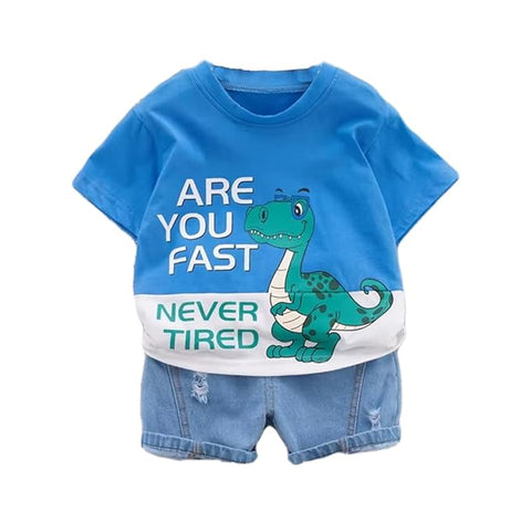 Kids Half Sleeve Dinosaur Print T-shirt and Denim Shorts Set