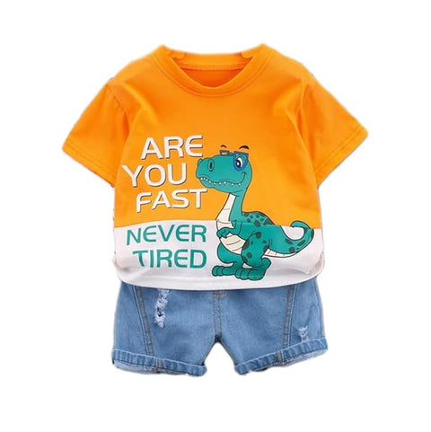 Kids Half Sleeve Dinosaur Print T-shirt and Denim Shorts Set