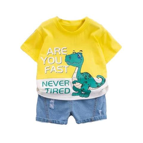 Kids Half Sleeve Dinosaur Print T-shirt and Denim Shorts Set