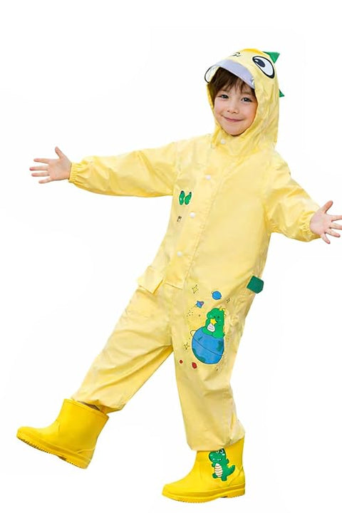 Kids Cute Dino Hooded Rain Suit