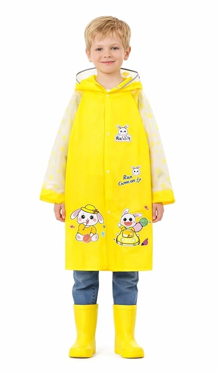 Kids Cartoon Print Hooded Raincoat With Storage Bag