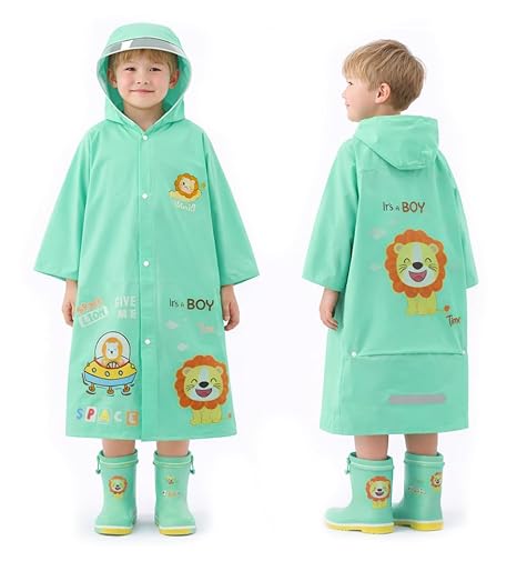 Kids Green Hooded Raincoat