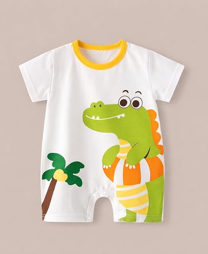 Half Sleeve Pure Cotton Cartoon Printed Onesie Romper Bodysuit for Newborn to Infant Kids