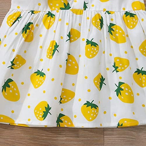 Girl's Strawberry Print Sleeveless Frock Dress With Sling Bag