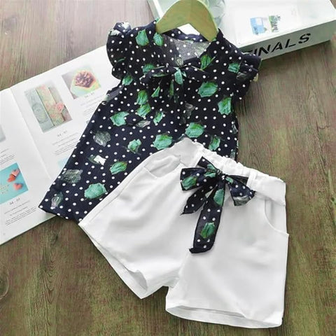 Girls Floral Print Sleeveless Top and Shorts Set