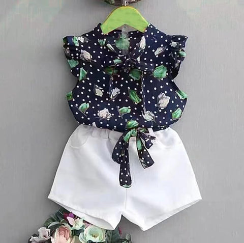 Girls Floral Print Sleeveless Top and Shorts Set