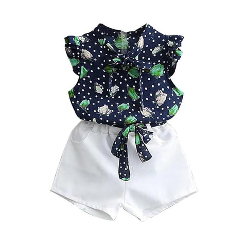 Girls Floral Print Sleeveless Top and Shorts Set