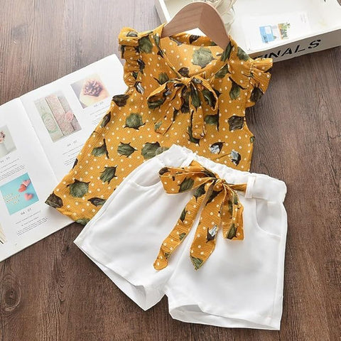 Girls Floral Print Sleeveless Top and Shorts Set