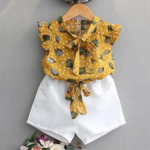 Girls Floral Print Sleeveless Top and Shorts Set