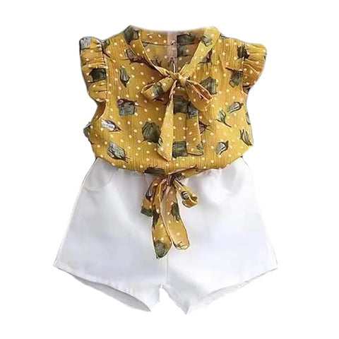 Girls Floral Print Sleeveless Top and Shorts Set