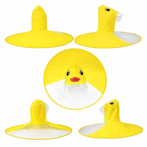 Kids Portable Foldable Hands-Free Waterproof Cute Cartoon Umbrella Hat Raincoat