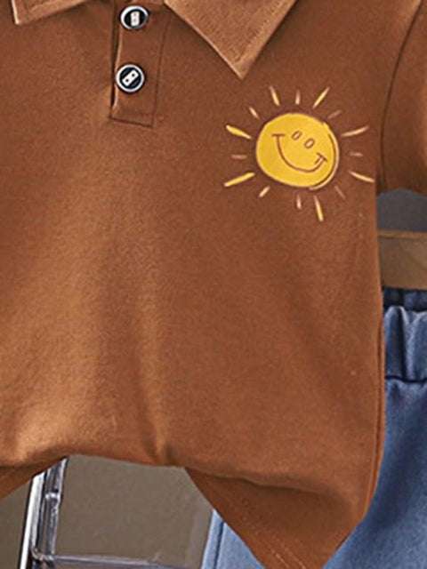 Kids Solar System Polo T-shirt with Denim Shorts Set