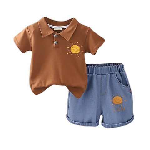 Kids Solar System Polo T-shirt with Denim Shorts Set