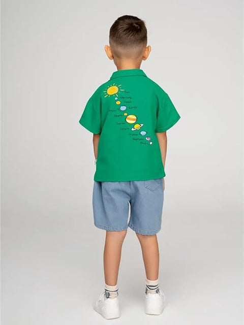 Kids Solar System Polo T-shirt with Denim Shorts Set