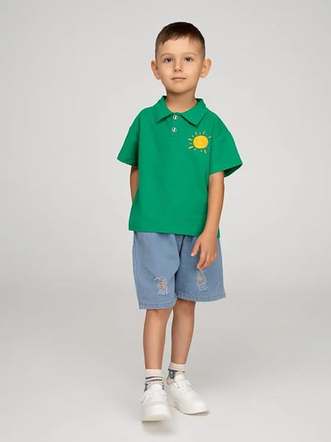 Kids Solar System Polo T-shirt with Denim Shorts Set