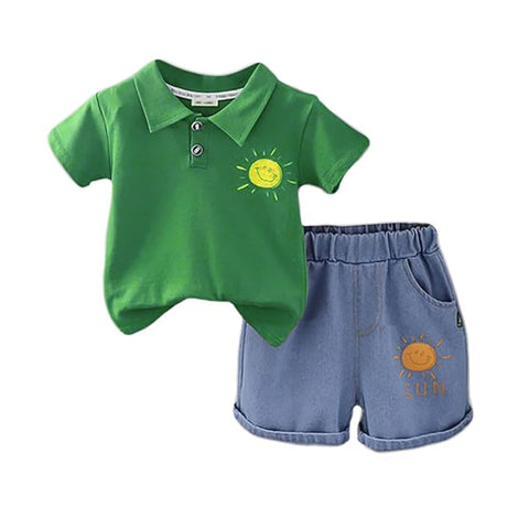 Kids Solar System Polo T-shirt with Denim Shorts Set