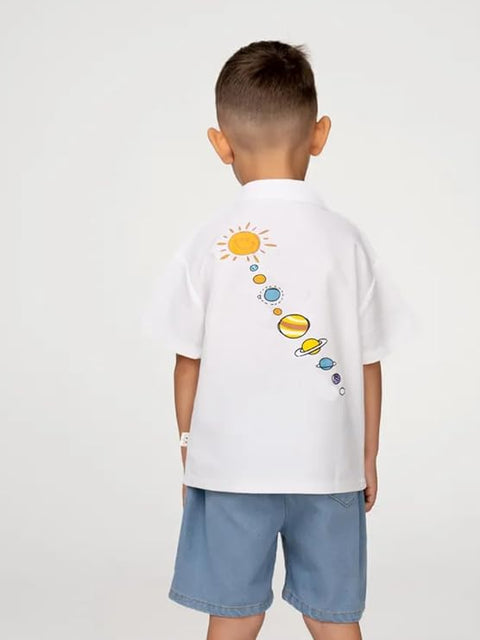 Kids Solar System Polo T-shirt with Denim Shorts Set