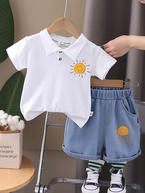 Kids Solar System Polo T-shirt with Denim Shorts Set