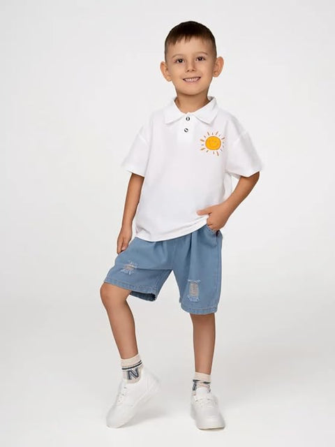 Kids Solar System Polo T-shirt with Denim Shorts Set