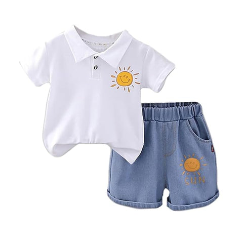 Kids Solar System Polo T-shirt with Denim Shorts Set