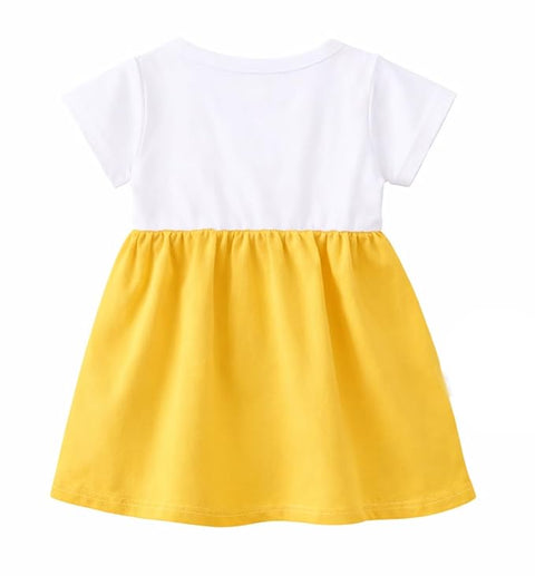Girls Dog Face Flared One Piece Casual Dress