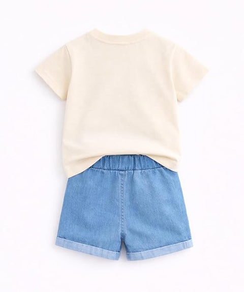 Kids Casual Graphic Tee & Denim Shorts Set